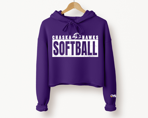 Chaska Hawks Softball Block Logo Women's Cropped Hoodie