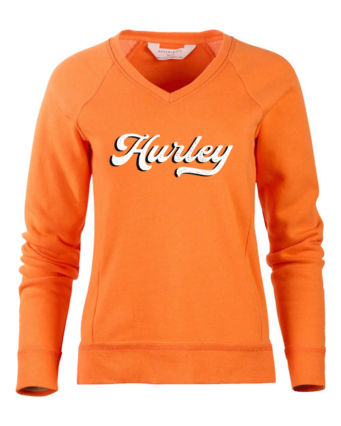 Hurley Script Women's Fit V-Neck Travel Pullover, Orange