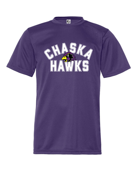 Chaska Hawks Varsity Text Purple Performance Tee. Youth & Adult