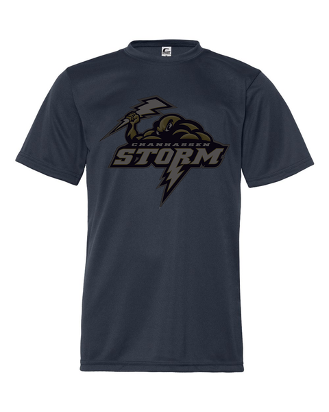 Chanhassen Storm Performance Tee, Navy Dark Storm Logo. Youth & Adult