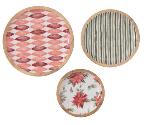 Enameled Mango Wood Plates with Patterns