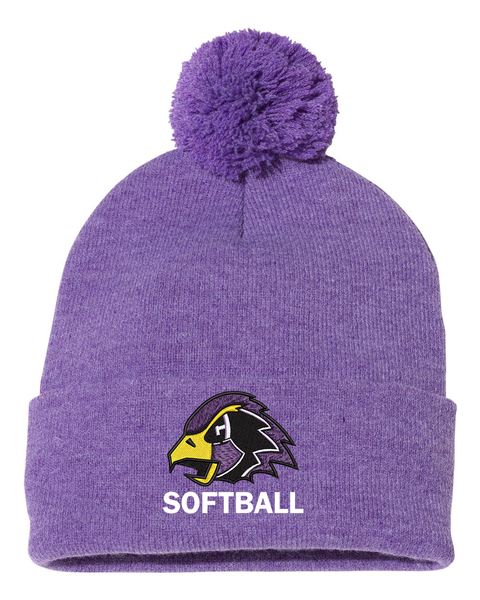 Chaska Hawks Softball Purple Puff Beanie
