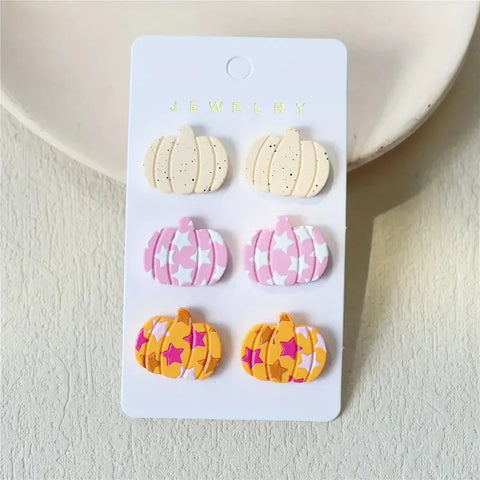 Halloween Fall Pumpkin Earring Stud Trio