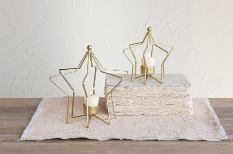 Metal Star Shaped Tea light Holder, Gold Finish - 2 sizes