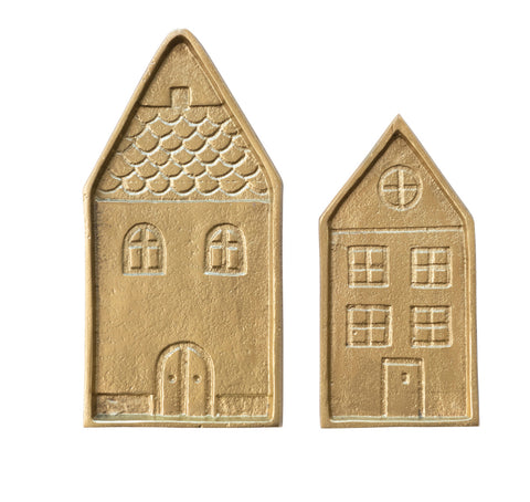 Debossed Cast Aluminum House Shaped Trays, Gold Finish - 2 sizes