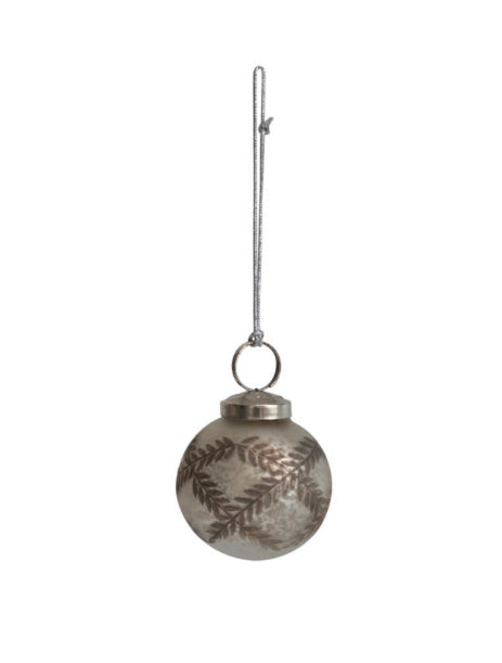 Round Mercury Glass Ornament w/ Etched Pattern, White & Antique Silver Finish - 2 sizes