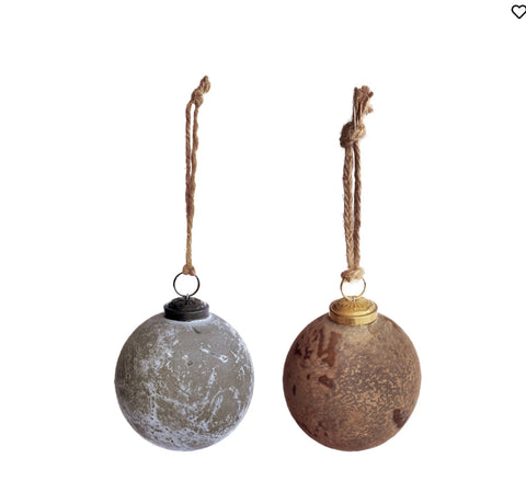 Recycled Glass Ball Ornament, Distressed Frosted Finish, 2 Colors