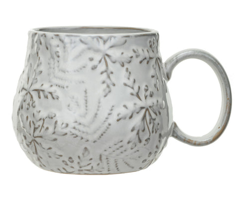 16 oz. Embossed Stoneware Mug w/ Snowflakes, Reactive Glaze (Each One Will Vary)