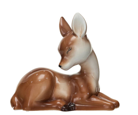 Ceramic Lying Fawn, Brown & White