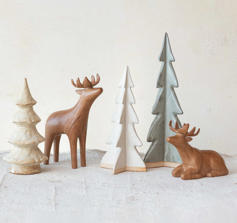 Stoneware Tree, Reactive Glaze, Cream Color & Unglazed (Each One Will Vary) - 2 sizes