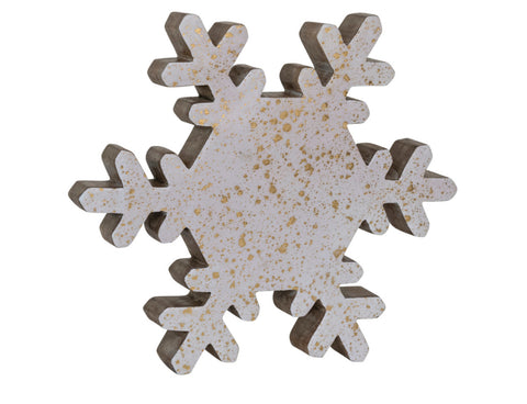 Handmade Enameled Mango Wood Snowflake w/ Gold Splatter, Cream Color & Natural - 2 sizes