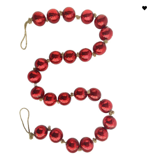 Recycled Glass Ball Ornament Garland on Jute String, Red or Gold