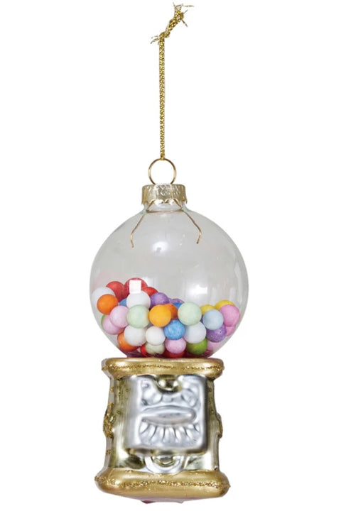 Glass Gum-ball Machine Ornament w/ Glitter, Multi Color