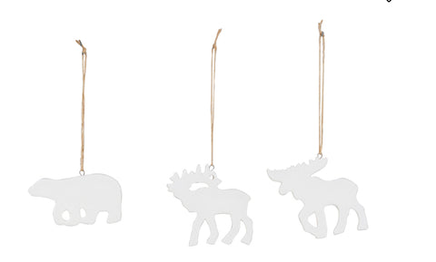 Stoneware Bisque Arctic Animal Ornament, White, 3 Styles