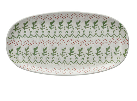 Hand-Stamped Stoneware Platter w/ Wax Relief Pattern, Multi Color