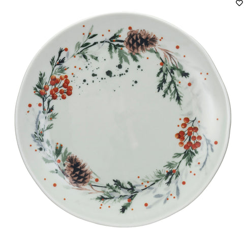 Stoneware Dish or Platter w/Seasonal Botanicals, Multi Color