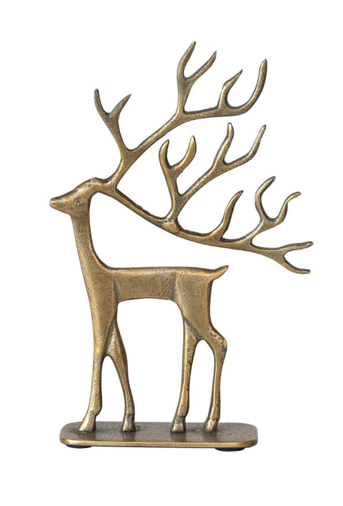 Cast Aluminum Reindeer on Base, Antique Gold Finish