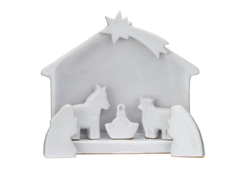 Stoneware Nativity, Reactive Glaze, White, Set of 7 (Each One Will Vary)