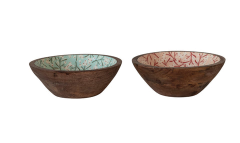 Enameled Mango Wood Bowl w/ Berry Pattern, 2 Colors ©