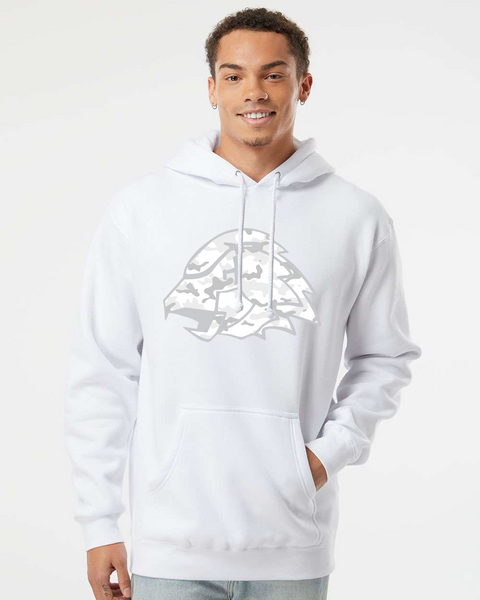 Chaska Hawks Snow White Camo Unisex Hoodie, Black or White