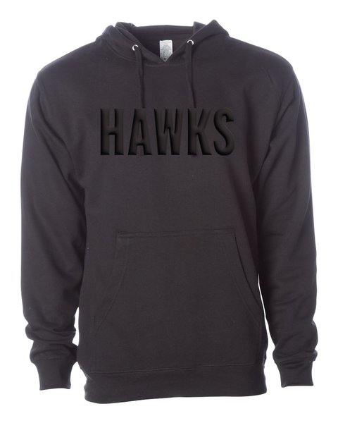 HAWKS Puff-Printed Black on Black Hoodie, Unisex