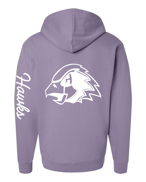 Chaska Hawks Back Logo Hoodie with Arm Script Detail, Purple