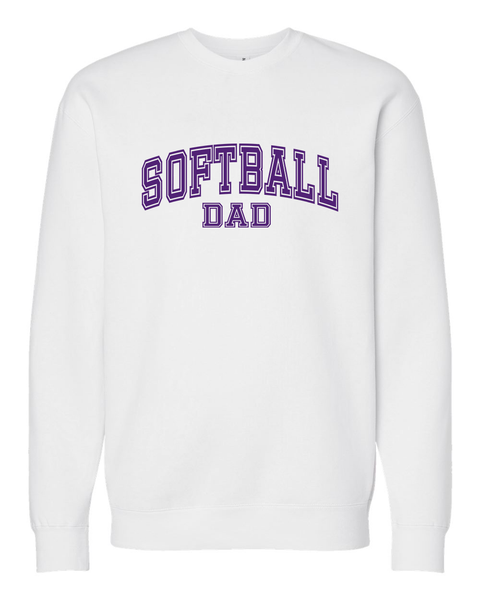 Softball Mom or Dad Varsity Crewneck Sweatshirt, White or Black