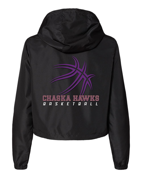 Chaska Hawks Basketball Cropped Windbreaker Women's Pullover with Hood