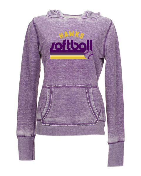 Hawks Softball Retro Print Women's Burnout Purple Hoodie