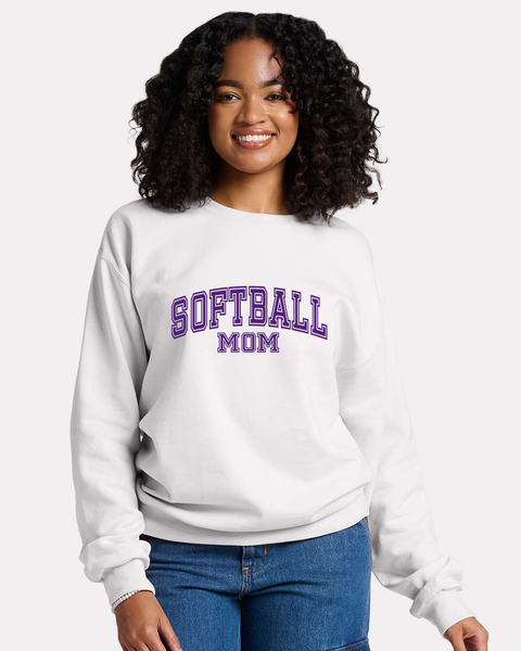 Softball Mom or Dad Varsity Crewneck Sweatshirt, White or Black