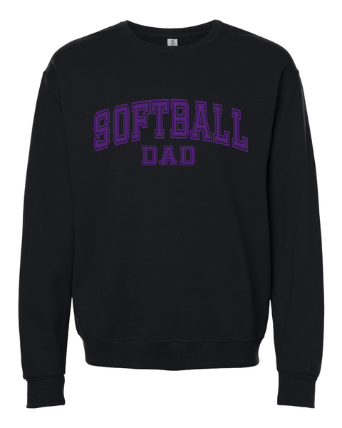 Softball Mom or Dad Varsity Crewneck Sweatshirt, White or Black