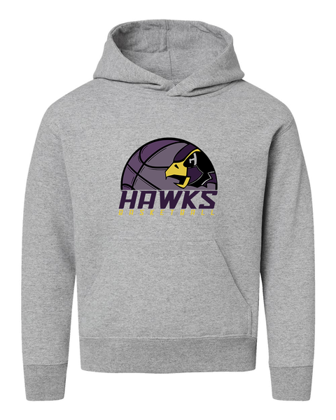 Chaska Hawks Basketball Logo Youth Heavyweight Hoodie, Grey