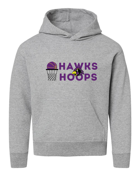 Chaska Hawks Hoops Logo Youth Heavyweight Hoodie, Grey