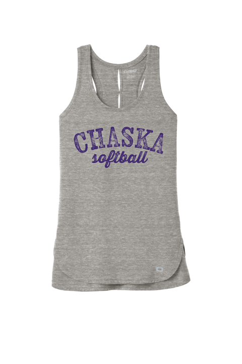 Chaska Softball Distressed Type- Women's Perfect Fit Stay-Cool Tank, Grey