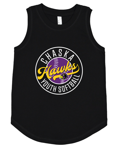 Chaska Hawks Softball Circle Logo - 100% Cotton Girl's Tank - Black