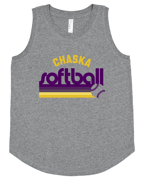 Chaska Softball Retro Design - 100% Cotton Girl's Tank - Grey