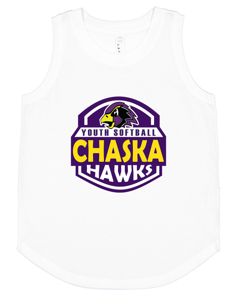 Chaska Hawks Youth Softball Badge Logo - 100% Cotton Girl's Tank - White