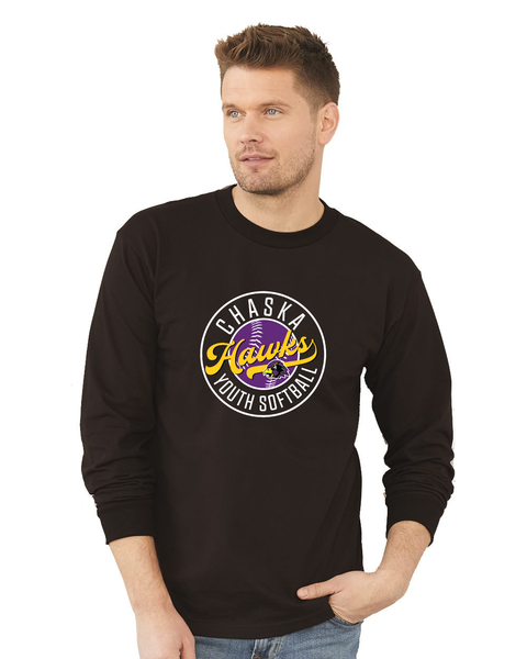 Chaska Hawks Softball Circle Logo - 100% Cotton Adult Long-Sleeve Tee