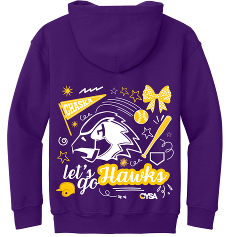 Chaska Hawks Softball Doodles Purple Youth Hoodie