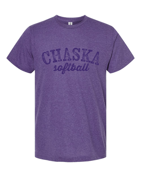 Chaska Softball Distressed Purple-on-Purple Adult Ultra-Soft Tee