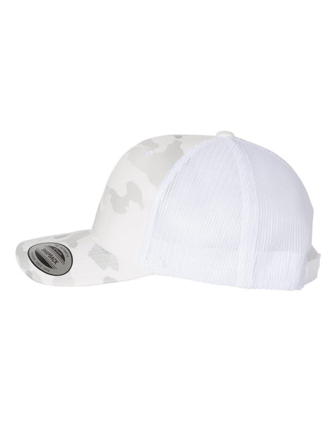 Alpine White Camo Modern Snapback Baseball Hat, Trucker Hat