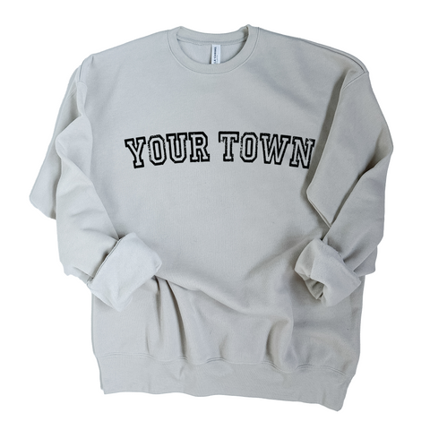 Custom Town Varsity Lettering Ultra Soft Sweatshirt - Oat