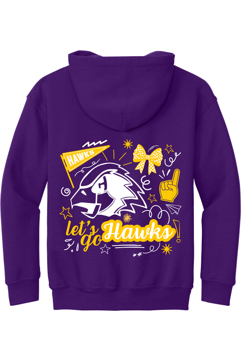 Hawks Doodles Purple Youth Hoodie