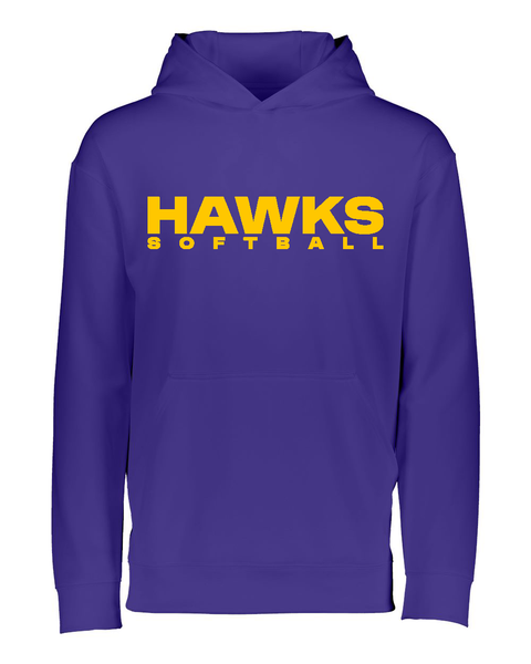 "Hawks Softball" Youth Performance Wicking Purple Hoodie