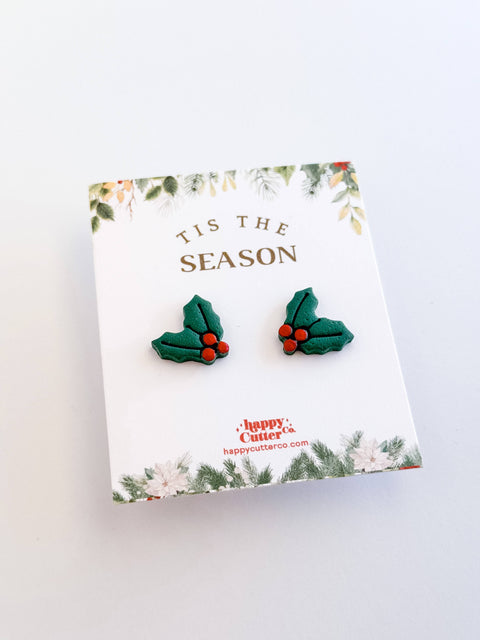 Christmas Studs - Holly Stud Holiday Earrings