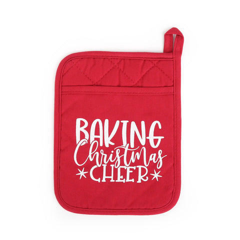 Holiday Pot Holder -  Red with White Text