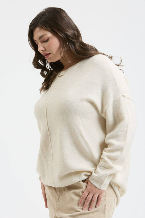 PLUS SOLID CREWNECK FRONT SEAM KNIT SWEATER