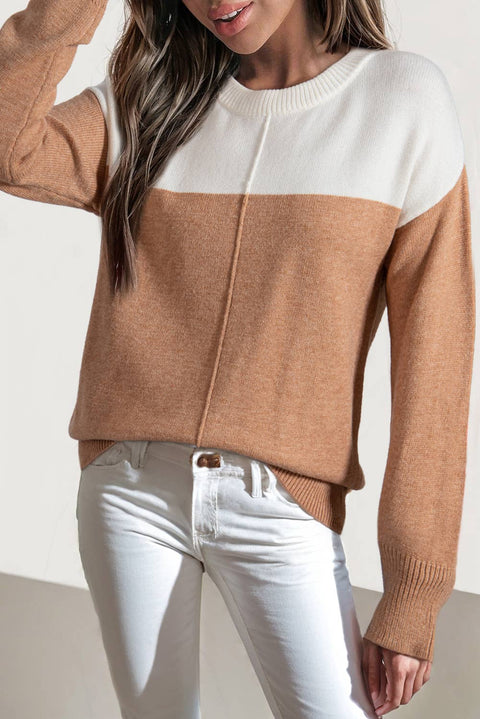 Two-tone Colorblock Central Seam Knit  Sweater | S-XL