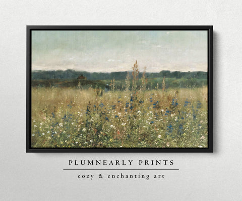 Wildflower Field Landscape Painting Framed Canvas Art 1