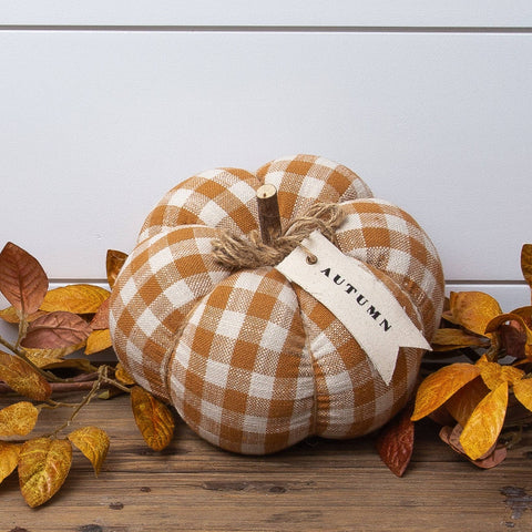 Rust Plaid Pumpkin With Fabric Tag